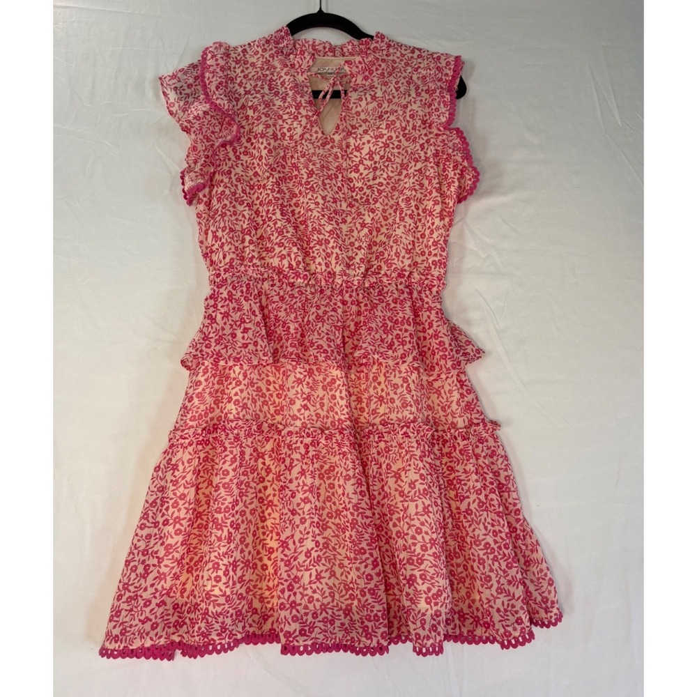 Joy Joy Pink floral sz xs dress cap sleeve eyelet trim garden‎ party feminine